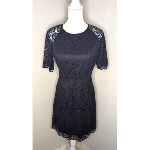 Madewell Lace Dress Size 6 Navy Fit Flare Silk Trim Feminine